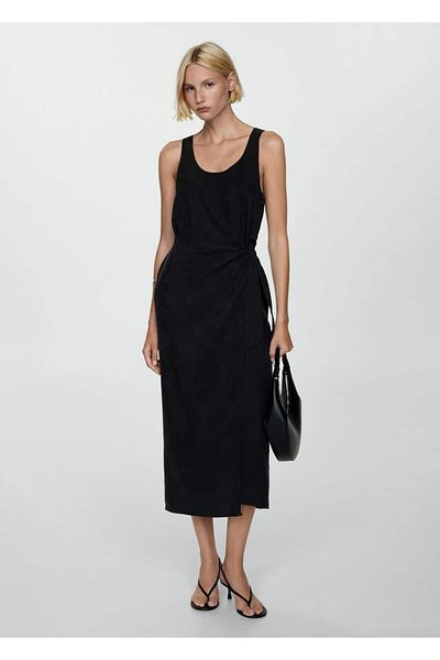 MANGO Woman Cupro Dress - Side Knotted Design