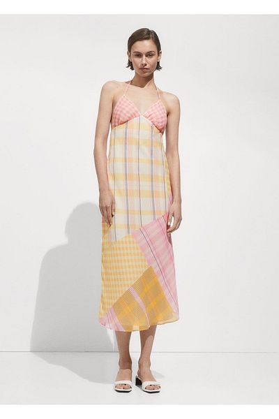 MANGO Woman Printed halter collar long dress