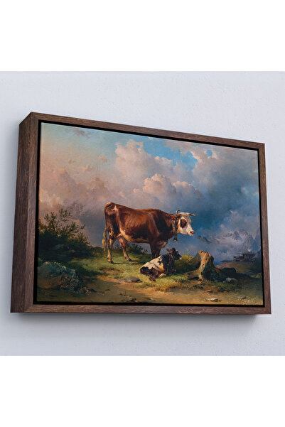 Oxyteez Vaca și vaca în munții alpin cu cadru din lemn Tablo-7044