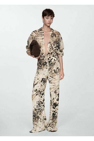 MANGO Woman Animal Patterned Draped Pants