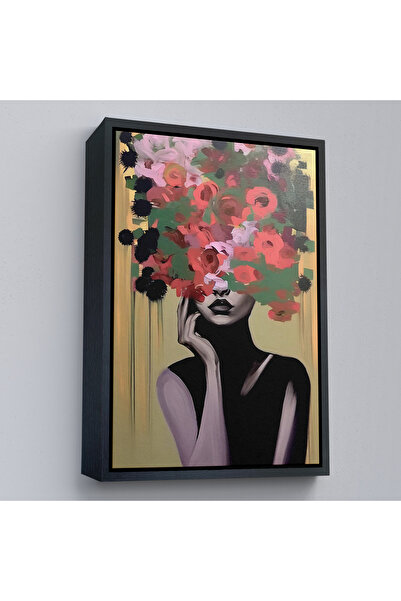 Oxyteez Pictură abstractă de femeie cu cap de floare cu cadru din lemn-7830