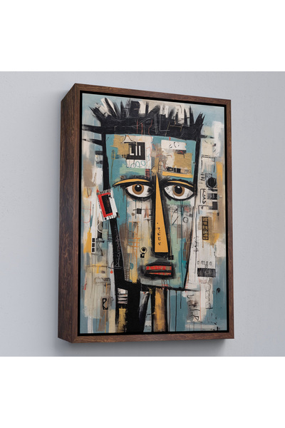 Oxyteez Pictură cu față umană surreală cu cadru din lemn-7999
