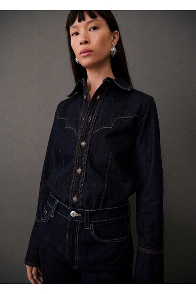 MANGO Woman Cămașă din denim cu cusături