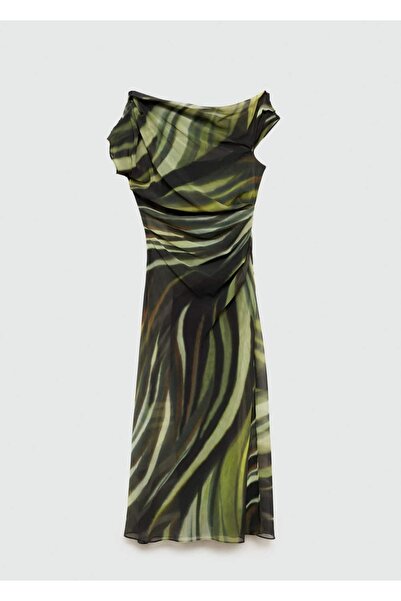 MANGO Woman Drape Detaylı Desenli Elbise