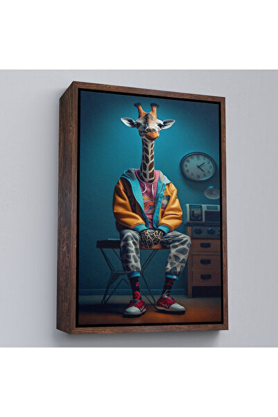 Oxyteez Tablou drăguț cu girafă cu cadru din lemn-7802