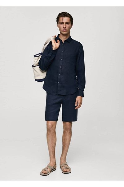 MANGO Man Slim Fit 100% Linen Bermuda Shorts