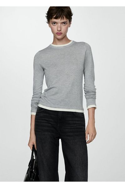 MANGO Woman Contrast Striped Thin Knitwear Sweater