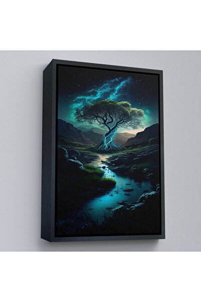 Oxyteez Tablou de copac misterios în întuneric cu cadru din lemn-7882