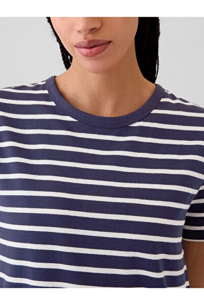 GAP Kadın Lacivert %100 Pamuk Vintage Bisiklet Yaka T-Shirt