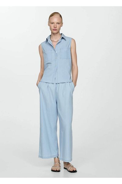 MANGO Woman Pantaloni drapați din bumbac