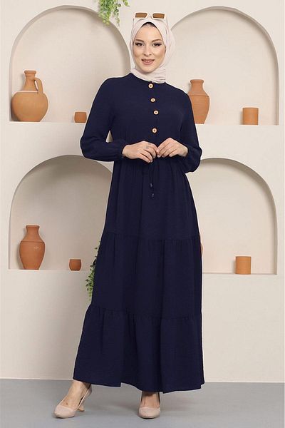 hafsamina Φόρεμα Ayrobin με κουμπιά Navy Blue