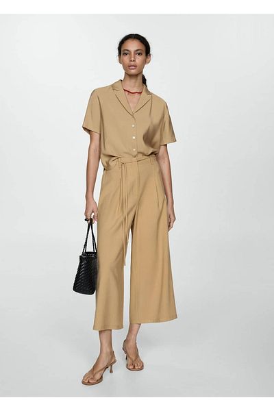 MANGO Woman Satynowa koszula z krótkim rękawem