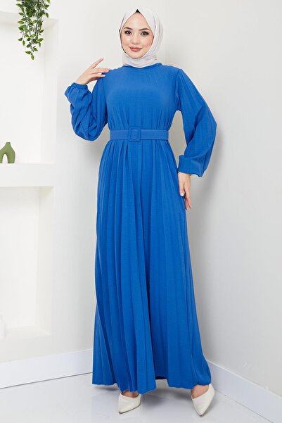 hafsamina Φόρεμα Indigo Aerobin - Ζώνη και πλισέ HM2339