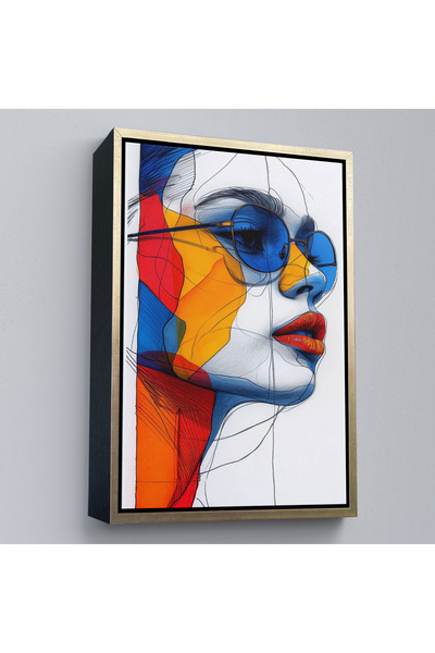 Home Pictură de femeie cu desen abstract colorat cu cadru din lemn-7806