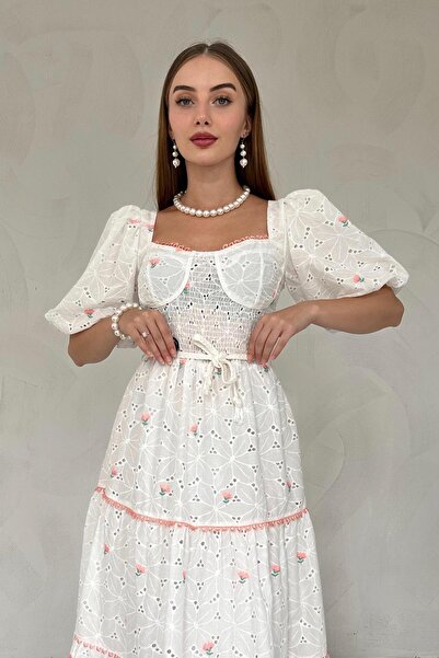 Elbee Fashion Woman Dantel Detaylı Brode Elbise