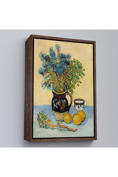 Oxyteez Natură moartă în cadru din lemn cu flori sălbatice pictură în stil ma...