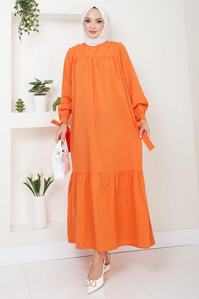hafsamina Orange Robe Tied Dress - HM2081