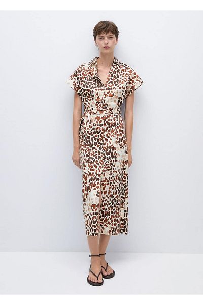 MANGO Woman Leopard Print Tie Detailed Dress