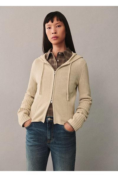 MANGO Woman Zipper Hooded Cardigan