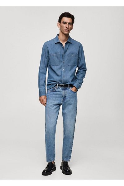 MANGO Man Džínová košilová bunda Regular Fit s kapsami