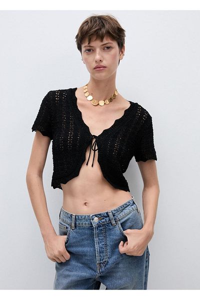 MANGO Woman Knitwear Bow Cardigan