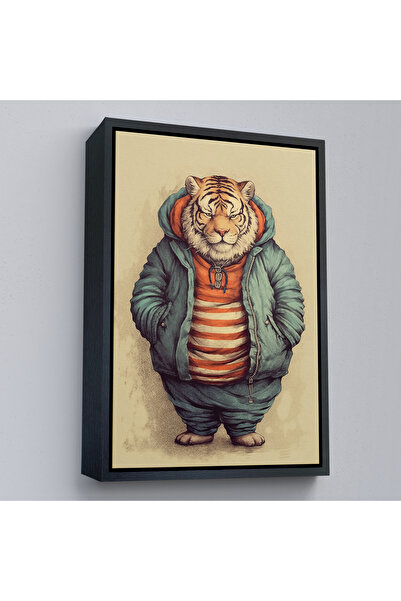 Oxyteez Cap de tigru cu cadru din lemn, uman gras, tablou-7636