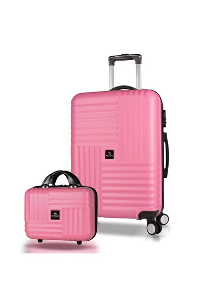 My Valice Puzzle Abs Makyaj ve Orta Boy Pembe  2'li Valiz Seti