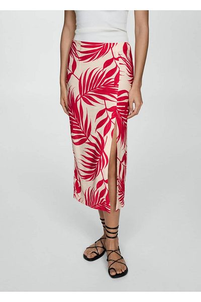 MANGO Woman Patterned Slit Skirt