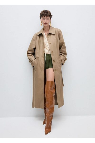 MANGO Woman Cotton Shirt Collar Trench Coat