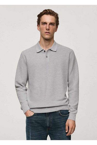 MANGO Man Long Sleeve Molded Knitwear Polo Shirt