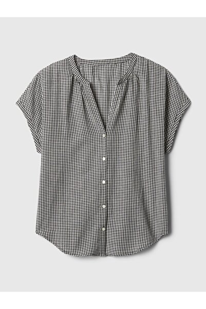 GAP Kadın Siyah Crinkle Gauze Tencel™ Pijama Üstü