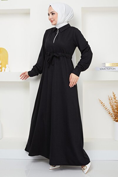 hafsamina Zip Tie Two Thread Dress Black HM2379