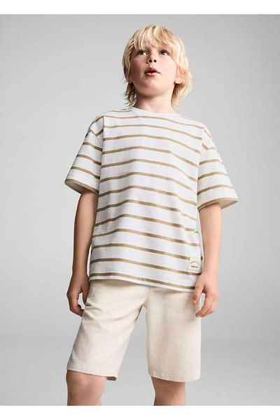 MANGO Kids Βαμβακερό ριγέ μπλουζάκι