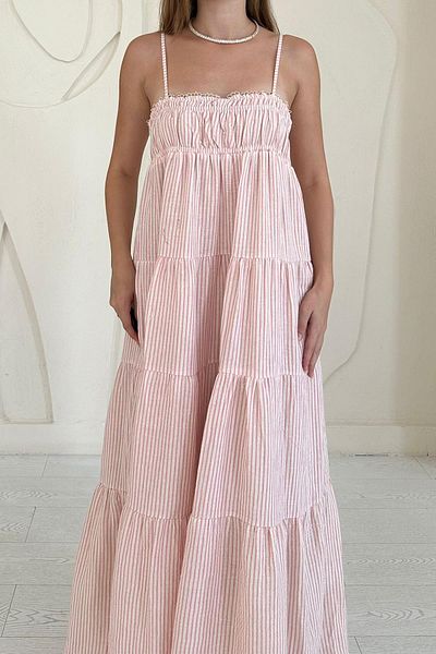 Elbee Fashion Woman Rochie de muselină cu dungi cu bretele