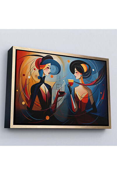 N NOXXO Tablou de femei frumoase în stil Kandinsky cu cadru din lemn-7248