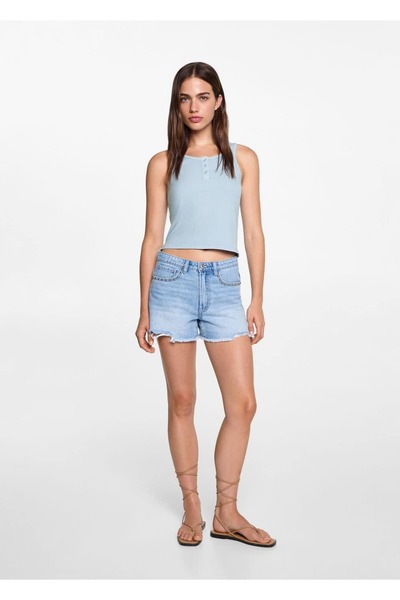 Mango Teen Βαμβακερή μπλούζα από καουτσούκ