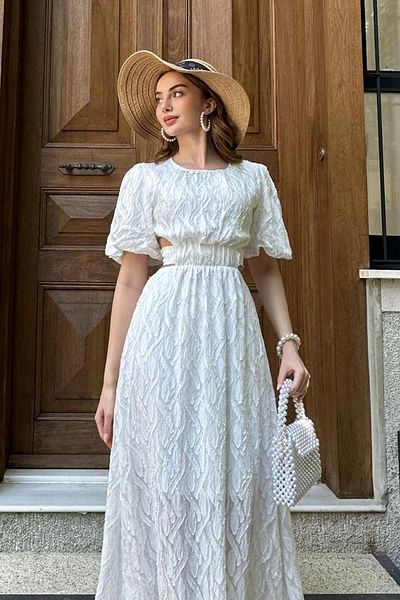 Elbee Fashion Woman Φόρεμα με μπαλόνι με ζώνη