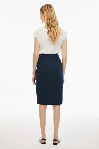Perspective Carins Below the Knee Navy Blue Colored Regular Fit Skirt