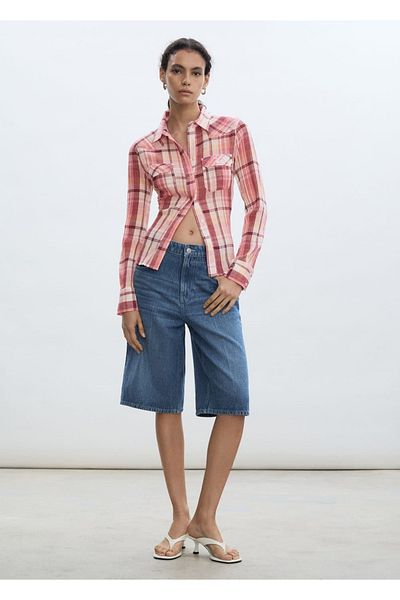 MANGO Woman Tricou din bumbac cu carouri