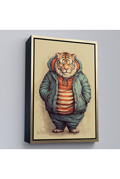 Oxyteez Cap de tigru cu cadru din lemn, uman gras, tablou-7636