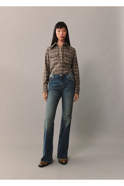MANGO Woman Pantaloni Jeans Violeta Flare cu talie înaltă