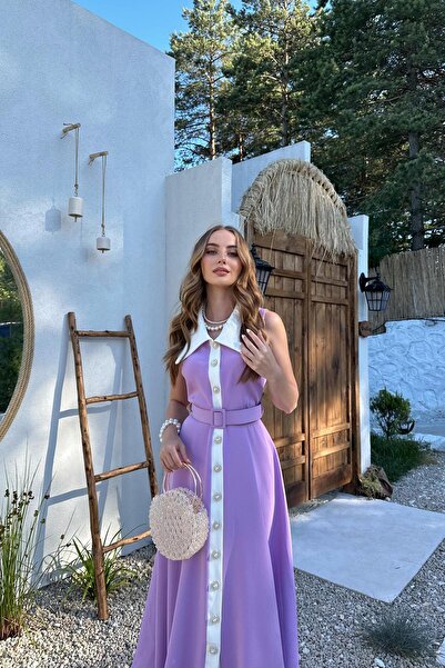 Elbee Fashion Woman Φόρεμα με φαρδύ γιακά με μανίκια