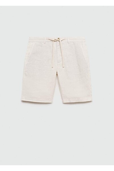 MANGO Man %100 keten beli büzgü ipli bermuda şort