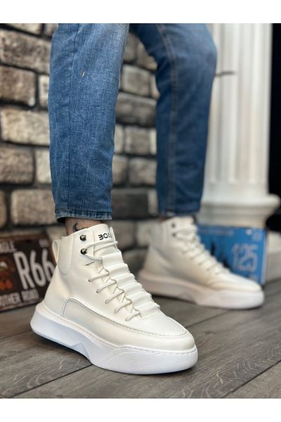 BOA BA0321 Hidden Lace Men's High Sole White Sports Boots