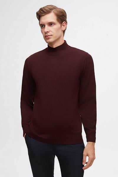 D'S Damat Regular Fit Claret Red Plain Knitted Half Fishing Wool Knitwear Sweater