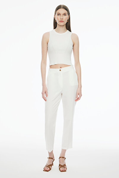 Perspective Blannes Ecru Colored Women's Trousers - Regular Fit, Pipe Leg, Standard Size