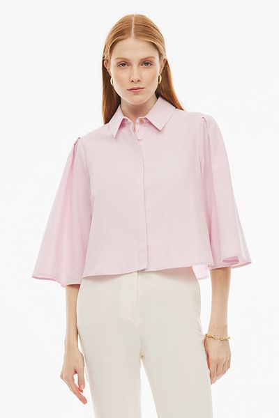 Perspective Jaydens Regular Fit Short Length Fake Sleeve Shirt Collar Pink Color Women's Shirt