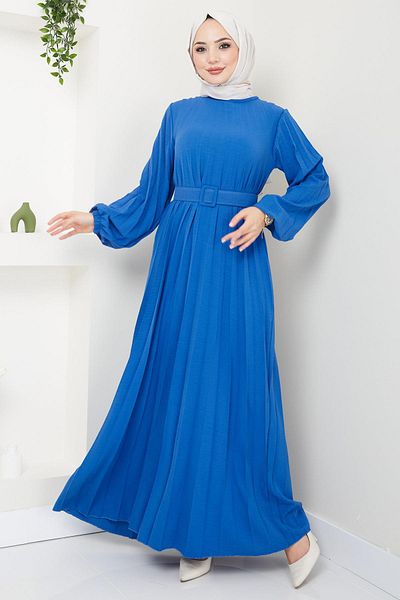 hafsamina Indigo Aerobin Dress - Belt and Pleated HM2339