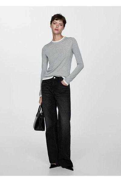 MANGO Woman Contrast Striped Thin Knitwear Sweater