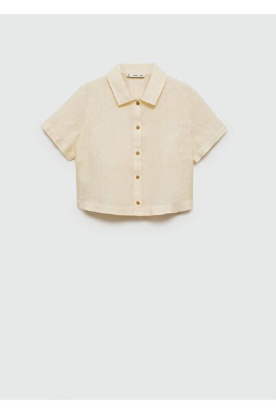 MANGO Woman Keten karışımlı kısa kollu gömlek